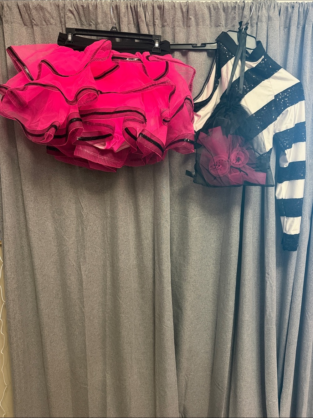Kids Dance Costume Set - Hot Pink Tutu & Black-White Top